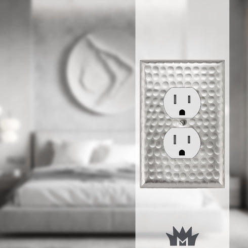 Hand Hammered Duplex Outlet Switch Wall Plate - Brushed Nickel Finish